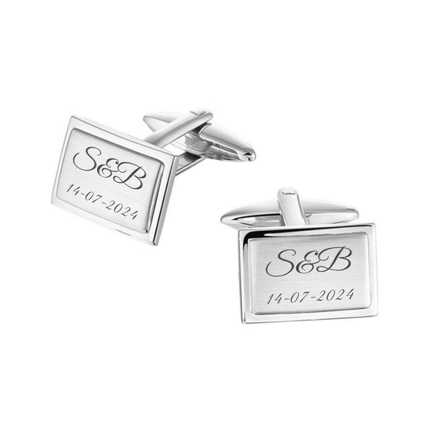 Zilveren Manchetknopen Facetrand met Datum en Lettergravure - Sterling Zilver
