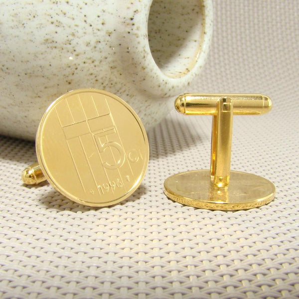 Manchetknopen gemaakt van 5 cent, stuiver 1996