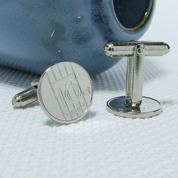 Manchetknopen gemaakt van 10 cent, dubbeltje 1997