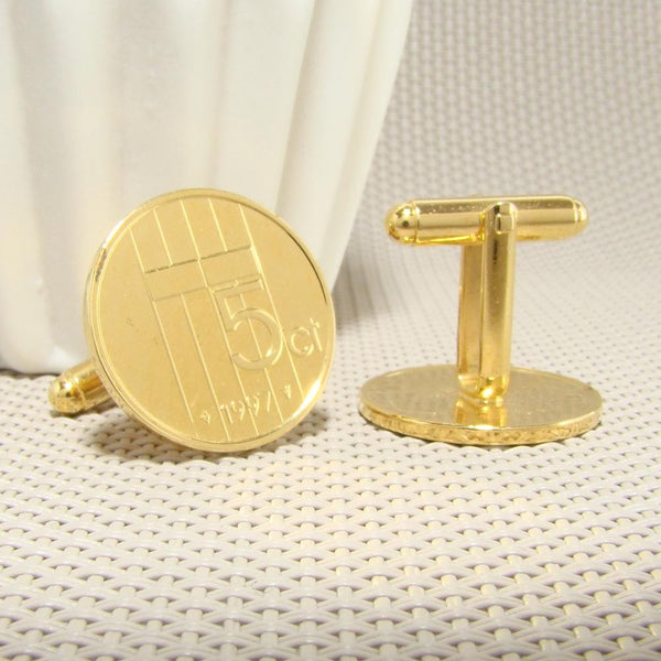 Manchetknopen gemaakt van 5 cent, stuiver 1997