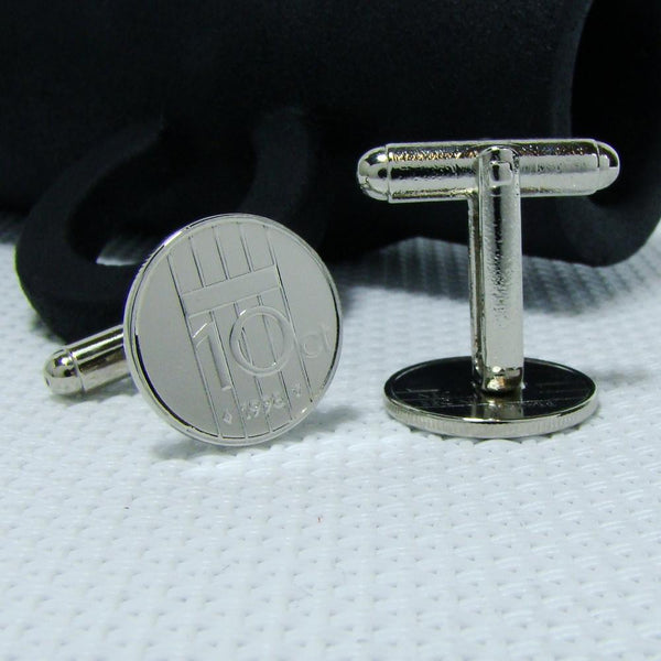 Manchetknopen gemaakt van 10 cent, dubbeltje 1998