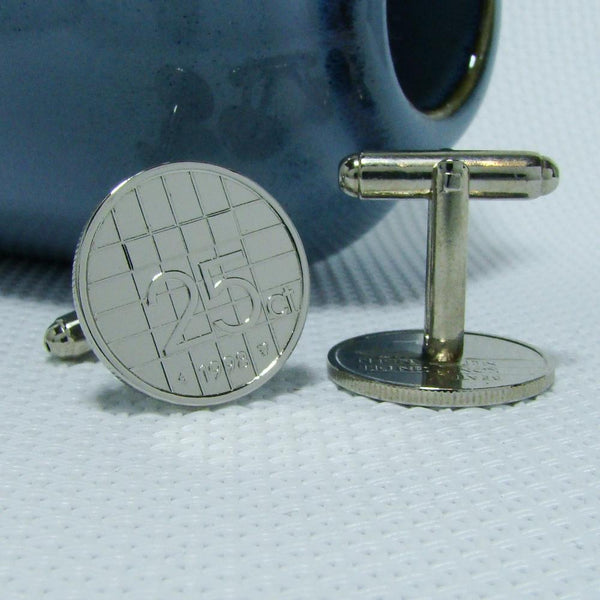 Manchetknopen gemaakt van 25 cent, kwartje 1998