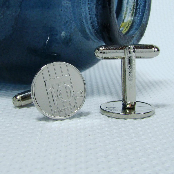 Manchetknopen gemaakt van 10 cent, dubbeltje 1999