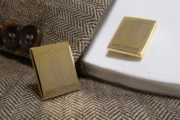 Manchetknopen Stadswapen Amsterdam Gegraveerd - Keuze uit goud- of zilverkleurig