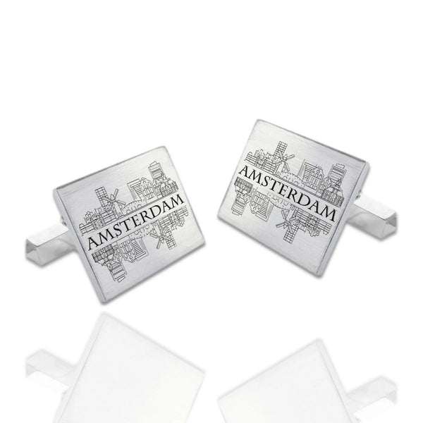 Zilveren Manchetknopen - Skyline Amsterdam - 925/1000 zilver