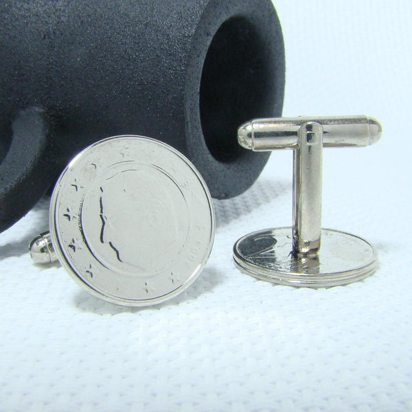 Manchetknopen gemaakt van 2 Eurocent Koning Albert Belgie