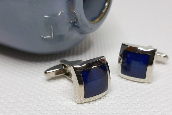 Manchetknopen Visgraatmotief Blauw