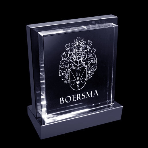 Glasgeschenk Vlak glas op houder - 85X100x40 mm  - met gravure naar keuze