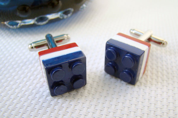 Manchetknopen Bouwsteen Rood, wit en blauw