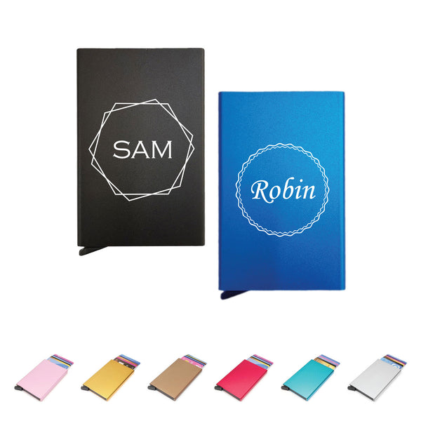 Creditcardhouder met uw naam of initialen gravure in kader