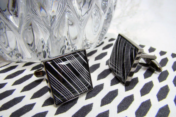 Manchetknopen Zwart Wit en Grijs Oblique