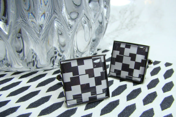 Manchetknopen Zwart Wit Tetris