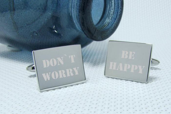 Manchetknopen Don't Worry Be Happy Gegraveerd Zilverkleurig