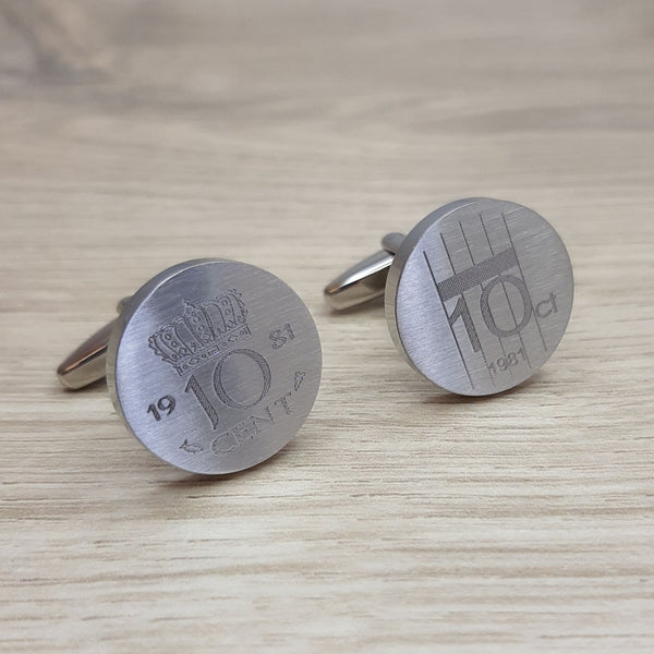 Manchetknopen Dubbeltje gegraveerd (jaartal naar keuze)