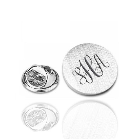 Zilveren Revers Pin Rond Mat met Monogram gravure - Echt Zilver