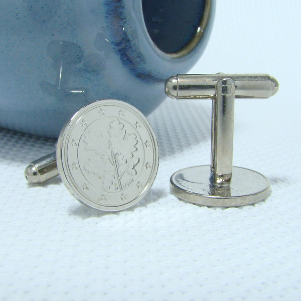 Manchetknopen gemaakt van 1 Eurocent Eikentwijg *** 2002 - 2003 - 2004