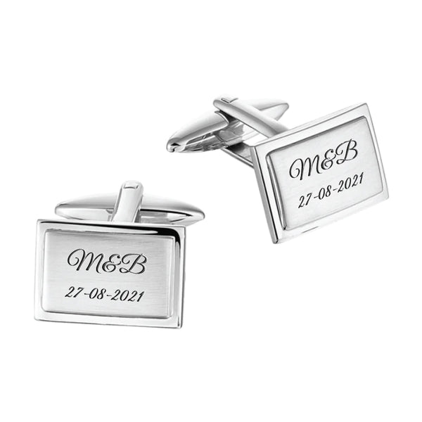 Manchetknopen Facetrand met Datum en Lettergravure - Edelstaal