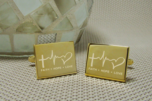 Manchetknopen Geloof, Hoop & Liefde Gegraveerd