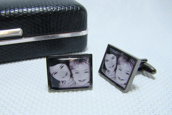 Manchetknopen met uw eigen Foto - Rechthoek Antraciet