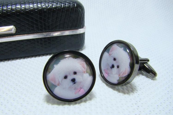 Manchetknopen met uw eigen Foto - Rond antraciet