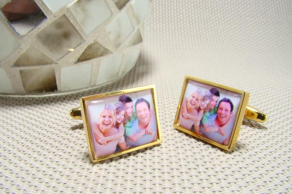 Manchetknopen met uw eigen Foto - Rechthoek Goudkleurig