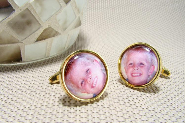 Manchetknopen met uw eigen Foto - Rond Goudkleurig