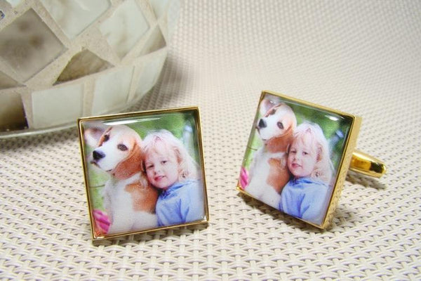 Manchetknopen met uw eigen Foto - Vierkant Goudkleurig