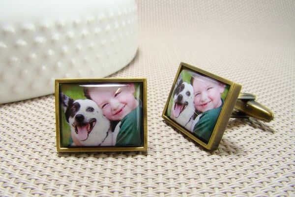 Manchetknopen met uw eigen Foto - Rechthoek donker goudkleurig