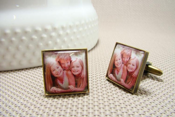 Manchetknopen met uw eigen Foto - Vierkant donker goudkleurig