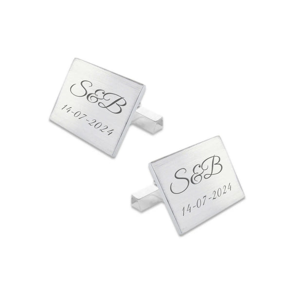 Zilveren Manchetknopen Rechthoek met Datum en Lettergravure - Sterling Zilver