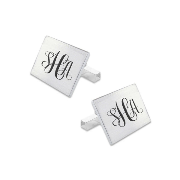 Zilveren Manchetknopen Rechthoek met Monogram gravure - Sterling Zilver