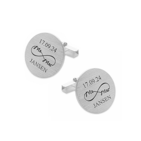 Zilveren Manchetknopen - Mr & Mrs - Mr & Mr - gegraveerd met trouwdatum en achternaam - Sterling Zilver
