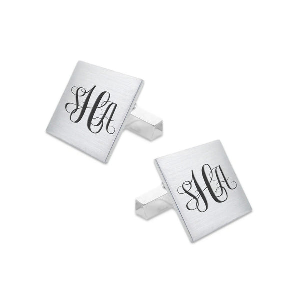 Zilveren Manchetknopen Vierkant met Monogram gravure - Sterling Zilver