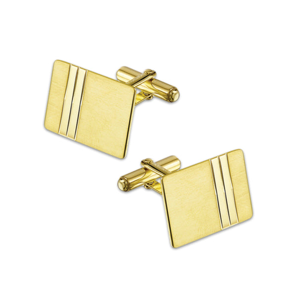 14 Karaat Geelgouden Manchetknopen - Rechthoek met staande banen