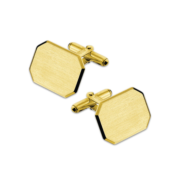14 Karaat Geelgouden Manchetknopen - Achthoek met Facetrand - met gravure naar keuze