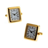 Manchetknopen Horloge Rechthoek Goudkleurig (Echt werkend)