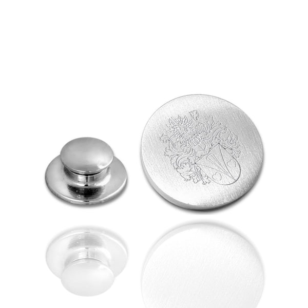 Revers Pin Mat Rond met uw Familiewapen gravure  - Zilverkleurig