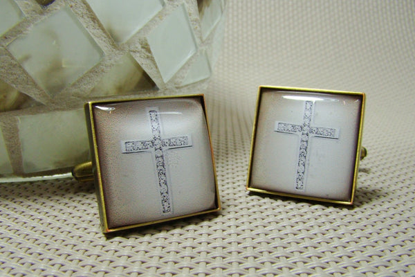 Manchetknopen Kruis Creme Bruin