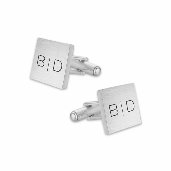 Manchetknopen Vierkant Mat met initialen streep - Zilverkleurig