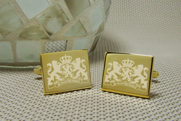 Manchetknopen met Wapen van Nederland Gegraveerd