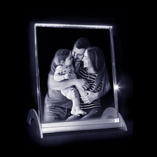 Glasgeschenk Luxe Led Standaard met vlakke glasplaat - 90x150 mm - met gravure naar keuze