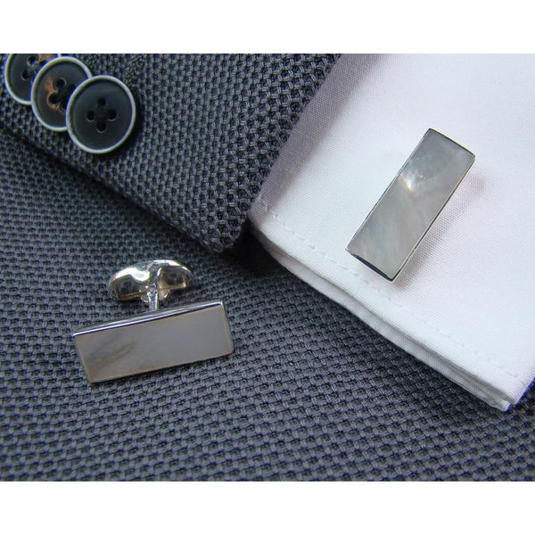 Zilveren Manchetknopen Rechthoek Parelmoer - Sterling Zilver