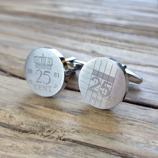 Manchetknopen Kwartje gegraveerd (jaartal naar keuze)
