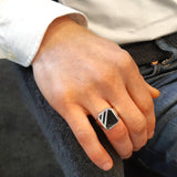 Zegelring Echt Zilver - Zwarte Onyx - lijnen