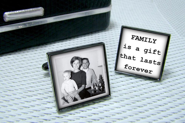 Manchetknopen eigen foto en tekst - Vierkant Antracietkleurig