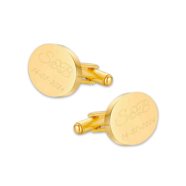 Manchetknopen Ovaal Glans met Datum en Lettergravure - Goudkleurig