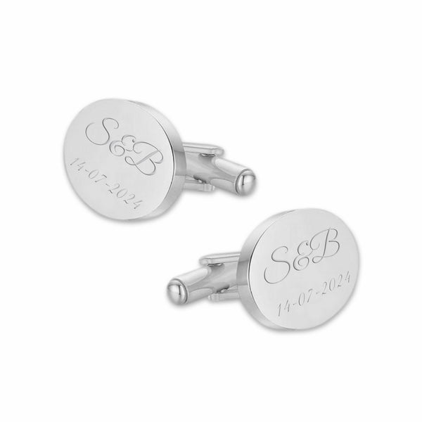 Manchetknopen Ovaal Glans met Datum en Lettergravure - Zilverkleurig