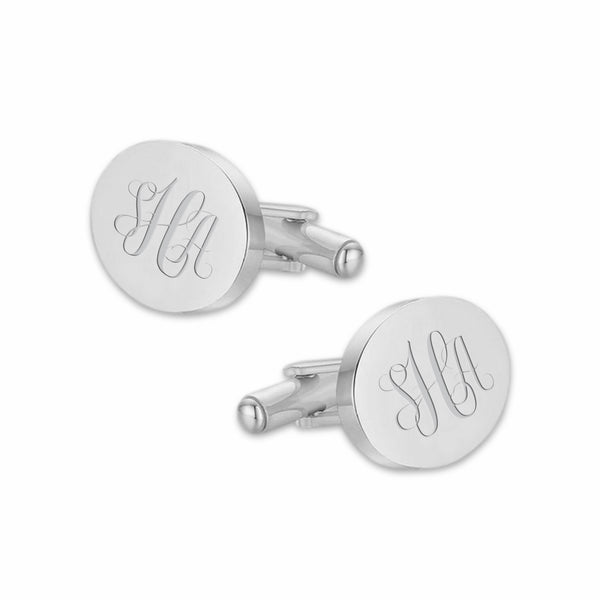 Manchetknopen Ovaal Glans met Monogram gravure - Zilverkleurig