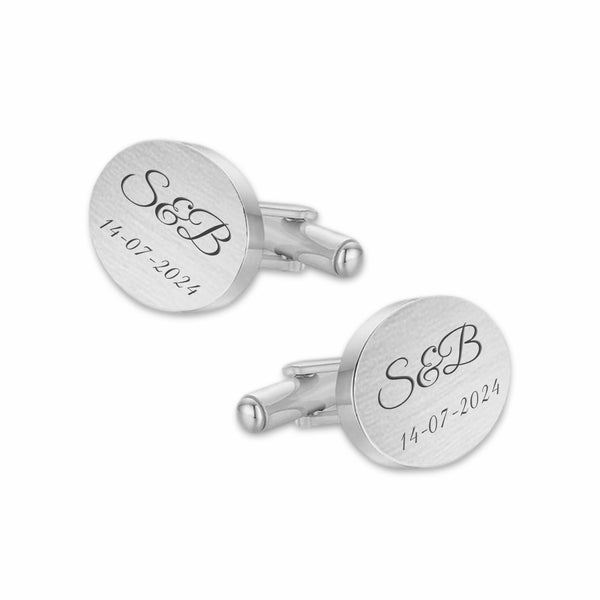 Manchetknopen Ovaal Mat met Datum en Lettergravure- Zilverkleurig