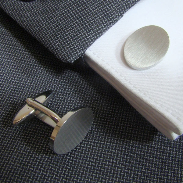 Manchetknopen Ovaal Mat met Logogravure - Zilverkleurig